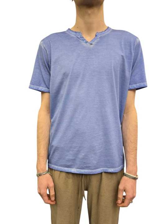 TSHIRT JIMMY W COL TUNISIEN COTON PIMA BLEU CHAMBRAY ANONYM HOMME boutique Strasbourg shop store look