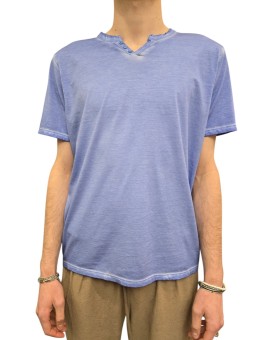 TSHIRT JIMMY W COL TUNISIEN COTON PIMA BLEU CHAMBRAY ANONYM HOMME boutique Strasbourg shop store face