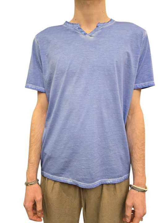 TSHIRT JIMMY W COL TUNISIEN COTON PIMA BLEU CHAMBRAY ANONYM HOMME boutique Strasbourg shop store face