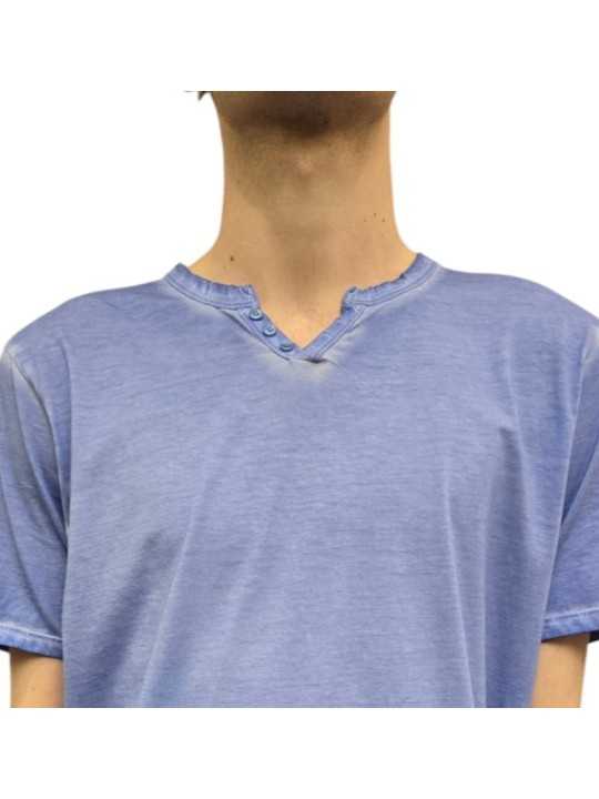 TSHIRT JIMMY W COL TUNISIEN COTON PIMA BLEU CHAMBRAY ANONYM HOMME boutique Strasbourg shop store col