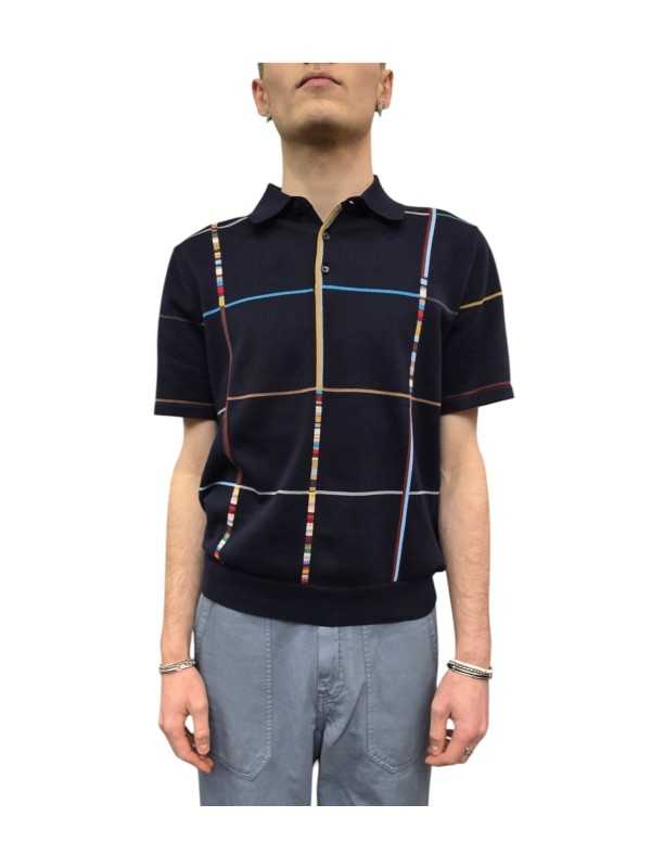 Polo navy quadrillé multi baya Paul Smith Homme M1R 783Z V03025 49 store Strasbourg face