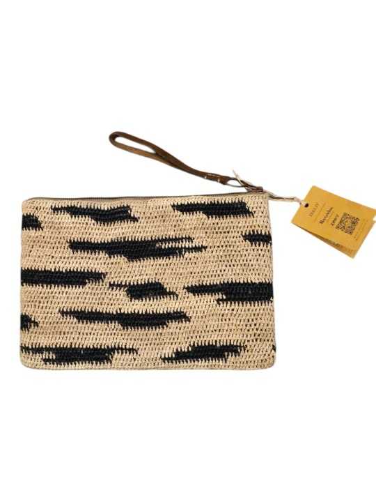 POCHETTE AMPY ZEBRA RAPHIA ZEBRE TEA NATUREL NOIR IBELIV FEMME sac