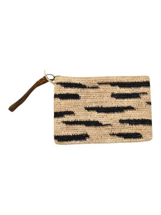 POCHETTE AMPY ZEBRA RAPHIA ZEBRE TEA NATUREL NOIR IBELIV FEMME sac