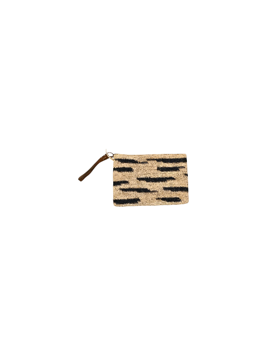 POCHETTE AMPY ZEBRA RAPHIA ZEBRE TEA NATUREL NOIR IBELIV FEMME sac