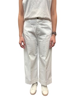 PANTALON BLANC LARGE REVERS COTON STRETCH NEWYORK STUDIO CROP MBE060 001 MASONS FEMME strasbourg face