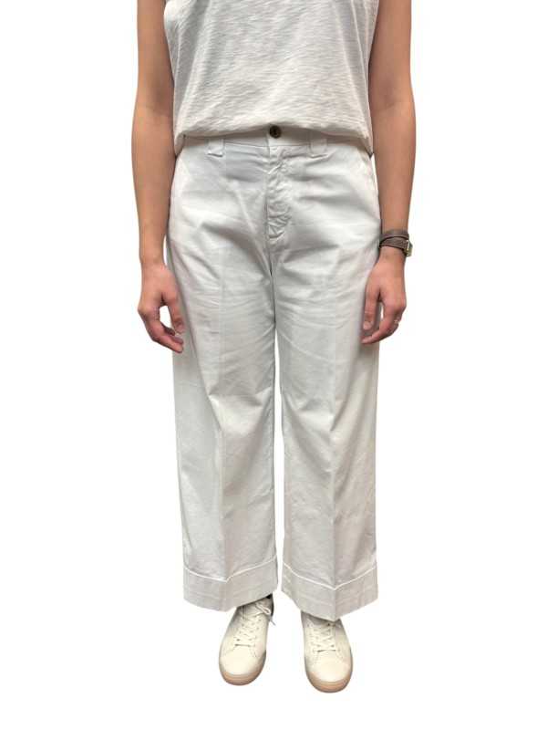 PANTALON BLANC LARGE REVERS COTON STRETCH NEWYORK STUDIO CROP MBE060 001 MASONS FEMME strasbourg face