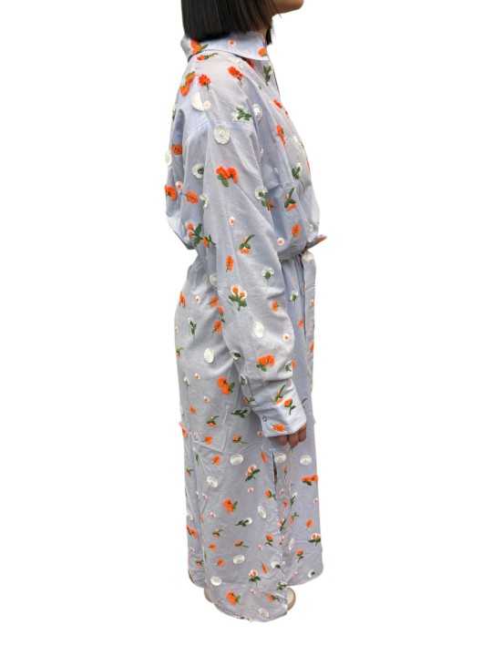 Robe chemise midi ciel broderies fleurs orange vert Jamanna J3NB Essentiel Antwerp concept store coté