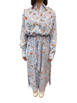 Robe chemise midi ciel broderies fleurs orange vert Jamanna J3NB Essentiel Antwerp concept store face