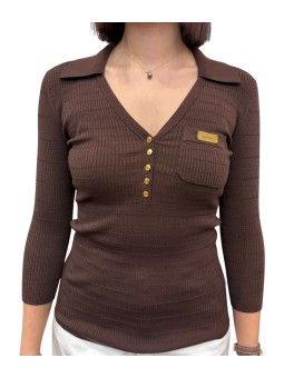POLO MAILLE MANCHES 34 CACAO MK 86B 4661 644 ELISABETTA FRANCHI FEMME Fashion Mode Strasbourg face