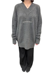 PULL TUNIQUE COL V POUDRE BLEU GRIS YACK UK03 145 ISABEL BENENATO femme shop boutique Strasbourg store front