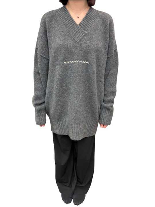 PULL TUNIQUE COL V POUDRE BLEU GRIS YACK UK03 145 ISABEL BENENATO femme shop boutique Strasbourg store front