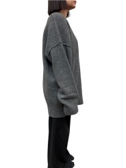 PULL TUNIQUE COL V POUDRE BLEU GRIS YACK UK03 145 ISABEL BENENATO femme shop boutique Strasbourg store side