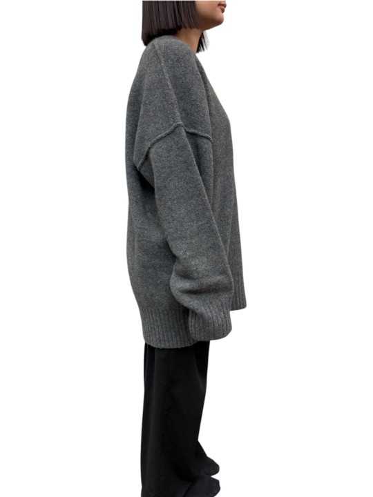 PULL TUNIQUE COL V POUDRE BLEU GRIS YACK UK03 145 ISABEL BENENATO femme shop boutique Strasbourg store side