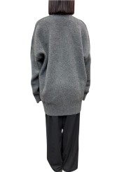 PULL TUNIQUE COL V POUDRE BLEU GRIS YACK UK03 145 ISABEL BENENATO femme shop boutique Strasbourg store back