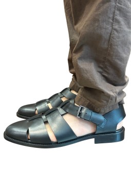 SANDALES NOIRES SEMIE FERMEE CUIR UNGARO HOMME 31512 LB C fashion mode strasbourg boutique profil