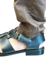 SANDALES NOIRES SEMIE FERMEE CUIR UNGARO HOMME 31512 LB C fashion mode strasbourg boutique profil 1