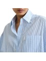 CHEMISE RAYEE BLANC BLEUE DETAIL BRODE ET FOULARD BIJOUX JASLEEN J1OW ESSENTIEL ANTWERP FEMME col ouvert