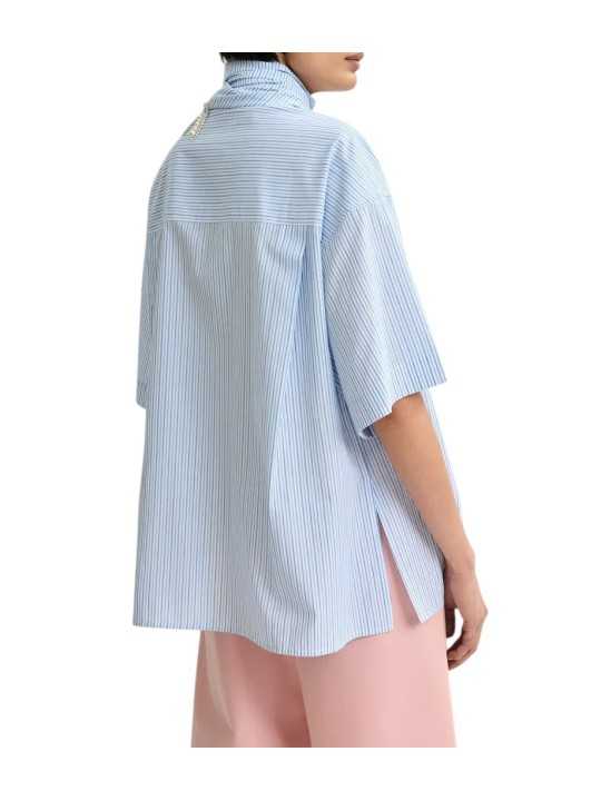 CHEMISE RAYEE BLANC BLEUE DETAIL BRODE ET FOULARD BIJOUX JASLEEN J1OW ESSENTIEL ANTWERP FEMME dos