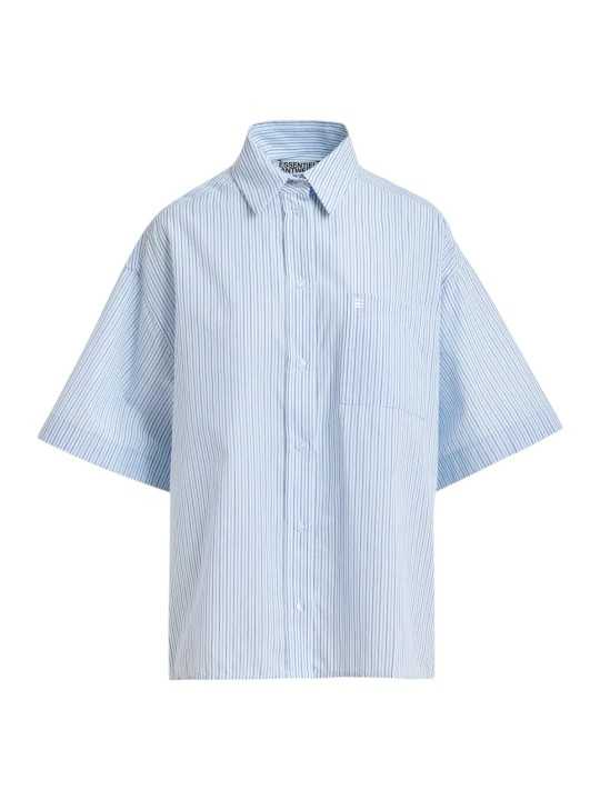 CHEMISE RAYEE BLANC BLEUE DETAIL BRODE ET FOULARD BIJOUX JASLEEN J1OW ESSENTIEL ANTWERP FEMME solo