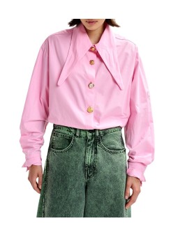 CHEMISE UNIE ROSE COL PELLE A TARTE BOUTONS BIJOUX JOMATO CO17 ESSENTIEL ANTWERP face