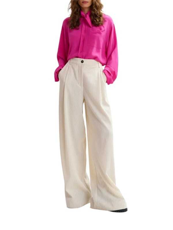 PANTALON LARGE CREME A RAYURES NOIR JOSHA WIDE LEG PANT JOSHAJ1VC ESSENTIEL ANTWERP face