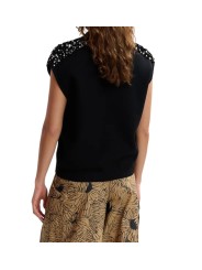 POLO JOLINE SANS MANCHES NOIR EPAULES ORNEES BLANC CASSE JOLINEBL34 ESSENTIEL ANTWERP dos