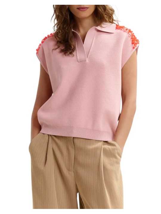 POLO JOLINE SANS MANCHES ROSE CLAIR A EPAULES ORNEES ORANGE JOLINESP19 ESSENTIEL ANTWERP face