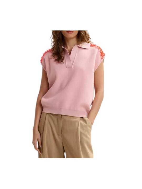 POLO JOLINE SANS MANCHES ROSE CLAIR A EPAULES ORNEES ORANGE JOLINESP19 ESSENTIEL ANTWERP face bis