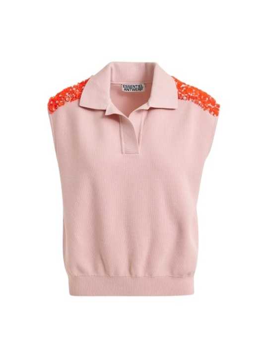 POLO JOLINE SANS MANCHES ROSE CLAIR A EPAULES ORNEES ORANGE JOLINESP19 ESSENTIEL ANTWERP solo bis