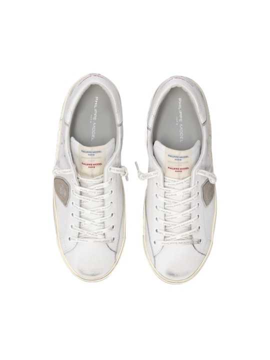 SNEAKERS PARIS CUIR BLANC LOGO CREME PRSX PRLU FG01 PHILIPPE MODEL HOMME Strasbourg boutique dessus