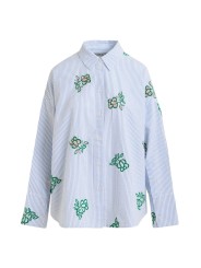 Chemise rayé blanc bleu fleurs vertes sequins Jalinki J1CO Essentiel Antwerp femme boutique Strasbourg shop store flat