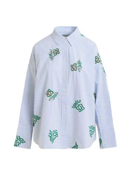 Chemise rayé blanc bleu fleurs vertes sequins Jalinki J1CO Essentiel Antwerp femme boutique Strasbourg shop store flat