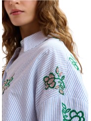 Chemise rayé blanc bleu fleurs vertes sequins Jalinki J1CO Essentiel Antwerp femme boutique Strasbourg shop store détail