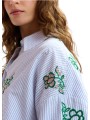 Chemise rayé blanc bleu fleurs vertes sequins Jalinki J1CO Essentiel Antwerp femme boutique Strasbourg shop store détail