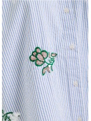 Chemise rayé blanc bleu fleurs vertes sequins Jalinki J1CO Essentiel Antwerp femme boutique Strasbourg shop store zoom