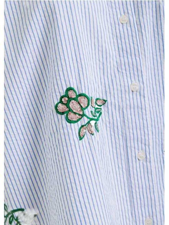 Chemise rayé blanc bleu fleurs vertes sequins Jalinki J1CO Essentiel Antwerp femme boutique Strasbourg shop store zoom