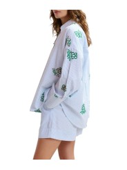 Chemise rayé blanc bleu fleurs vertes sequins Jalinki J1CO Essentiel Antwerp femme boutique Strasbourg shop store profil