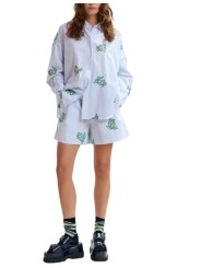 Chemise rayé blanc bleu fleurs vertes sequins Jalinki J1CO Essentiel Antwerp femme boutique Strasbourg shop store look