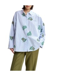 Chemise rayé blanc bleu fleurs vertes sequins Jalinki J1CO Essentiel Antwerp femme boutique Strasbourg shop store dvt