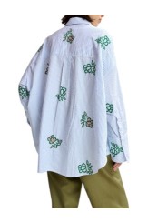 Chemise rayé blanc bleu fleurs vertes sequins Jalinki J1CO Essentiel Antwerp femme boutique Strasbourg shop store arr