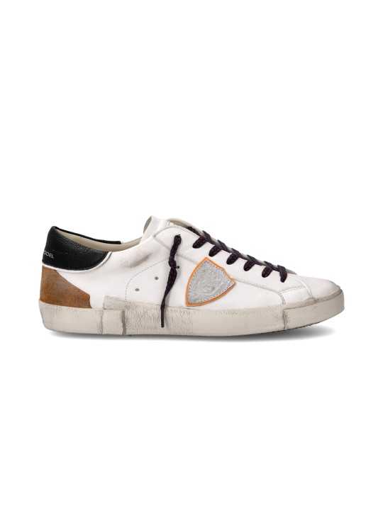 SNEAKERS PARIS CUIR BLANC LOGO ARGENT ORANGE PRLU WX58 PHILIPPE MODEL HOMME baskets boutique Strasbourg store shop vue