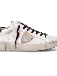 SNEAKERS PARIS CUIR BLANC LOGO ARGENT ORANGE PRLU WX58 PHILIPPE MODEL HOMME baskets boutique Strasbourg store shop logo