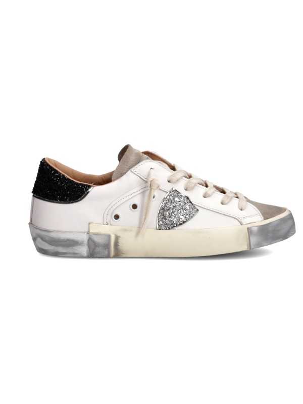SNEAKERS PARIS CUIR BLANC SPOILER GLITER NOIR PRLD VG09 PHILIPPE MODEL FEMME boutique Strasbourg shop store online baskets front