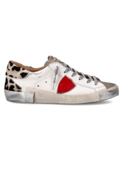 Sneakers Paris cuir blanc spoiler léopard Philippe Model Femme PRLD VXA1 baskets boutique Strasbourg online store shop front