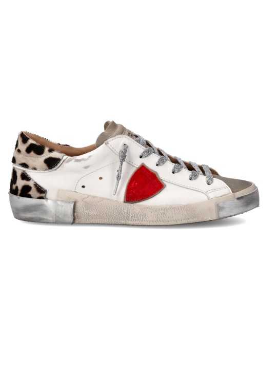 Sneakers Paris cuir blanc spoiler léopard Philippe Model Femme PRLD VXA1 baskets boutique Strasbourg online store shop front