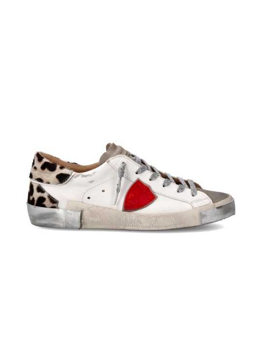 Sneakers Paris cuir blanc spoiler léopard Philippe Model Femme PRLD VXA1 baskets boutique Strasbourg online store shop vue
