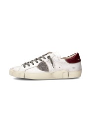 SNEAKERS PARIS CUIR BLANC SPOILER ROUGE PRLU V038 PHILIPPE MODEL HOMME baskets boutique Strasbourg shop store online vue