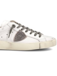 SNEAKERS PARIS CUIR BLANC SPOILER ROUGE PRLU V038 PHILIPPE MODEL HOMME baskets boutique Strasbourg shop store online logo
