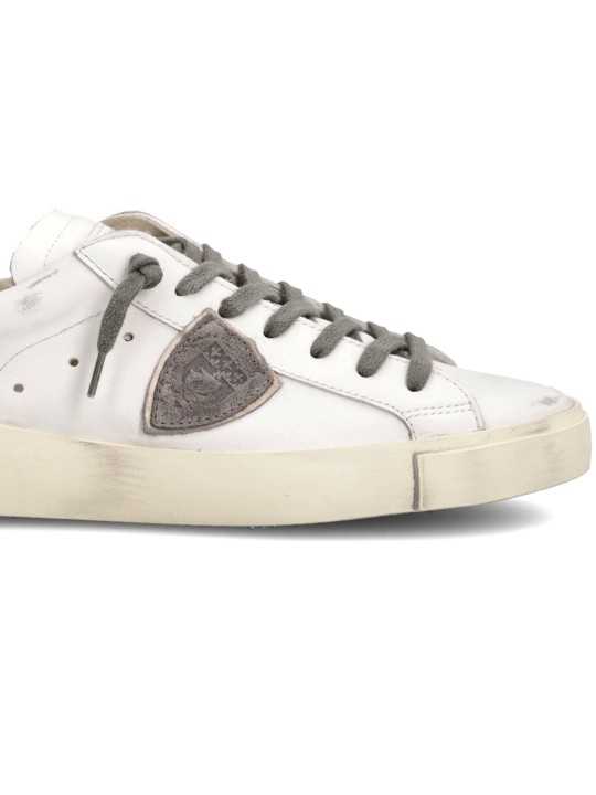 SNEAKERS PARIS CUIR BLANC SPOILER ROUGE PRLU V038 PHILIPPE MODEL HOMME baskets boutique Strasbourg shop store online logo
