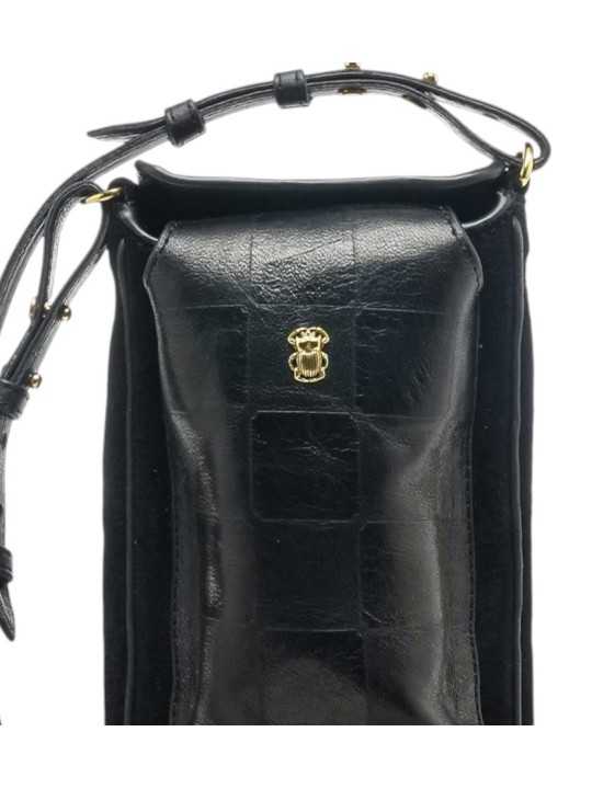 Porte téléphone suède cuir damier noir Misha Claris Virot 4539 MISHA CHECK EMBOSSE NOIR boutique Strasbourg shop store sac zoom